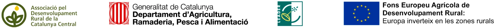 Logotips: Associació pel Desenvolupament Rural de la Catalunya Central · Generalitat de Catalunya, Departament d’Agricultura, Ramaderia, Pesca i Alimentació · LEADER · Fons Europeu Agrícola de Desenvolupament Rural