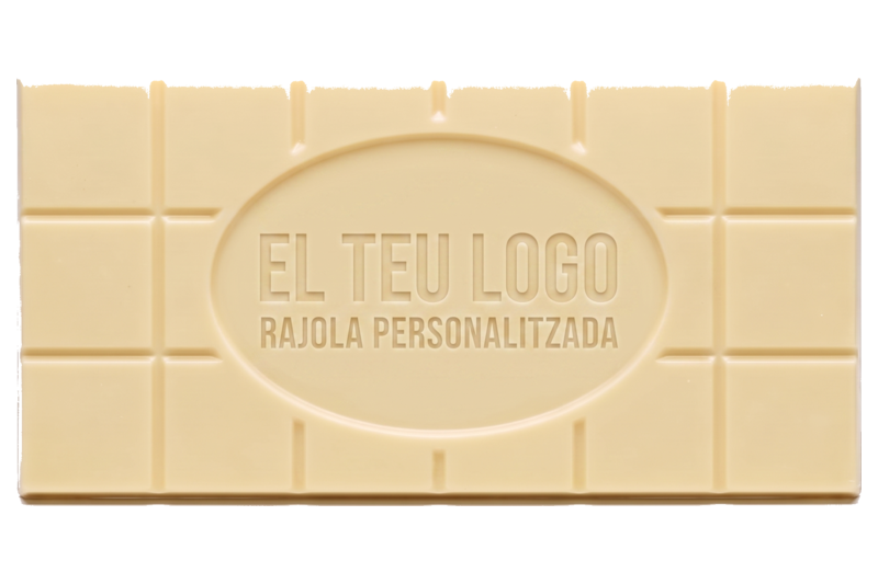 Rajola de xocolata blanca personalitzada amb un logotip gravat en relleu